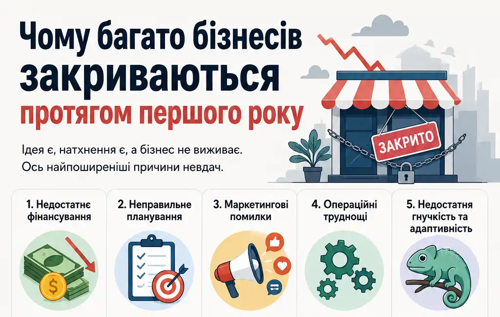 Чому багато бізнесів закриваються протягом першого року